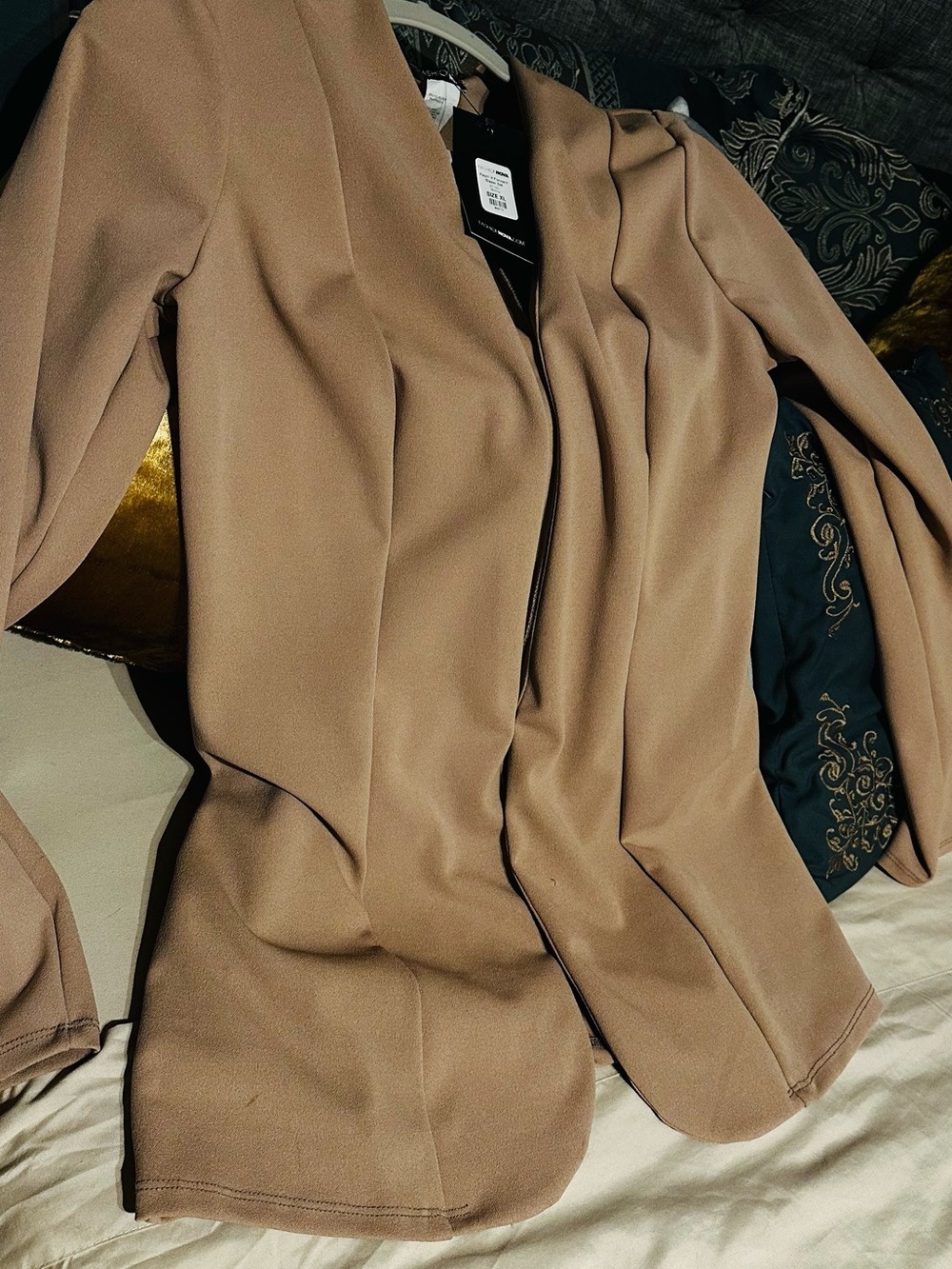 Fashion Nova Women's Tan Open-Front Blazer pants set